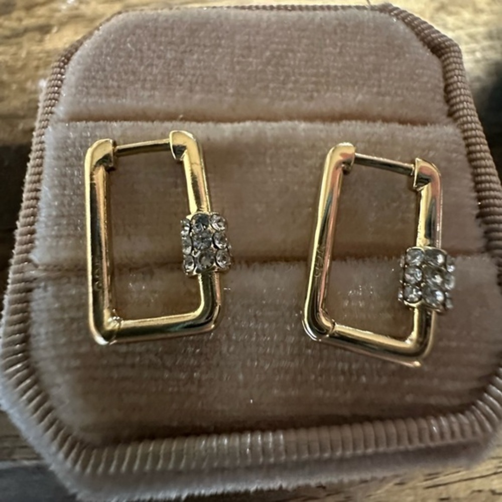 Gold 14k vermeil pave hoops Earrings simulated diamonds